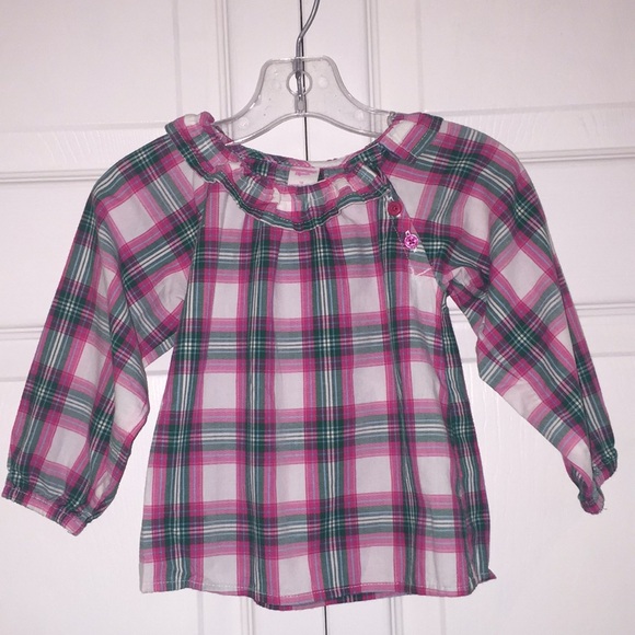 OshKosh B’Gosh Ruffled Box Plaid Blouse Shirt Top Size 18 M - Picture 1 of 8